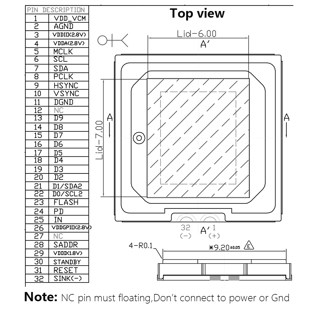 MT9D111,MI2010，QP9D111-P430，美光200万像素SoC, 美国扩展QUADRANT COMPONENTS, PLCC32封装工艺工业相机图像传感器,2MP CMOS SENSOR,1600x1200 cmos sensor,1/3-Inch 2-megapixel SOC, 片上系统 Sensor Module