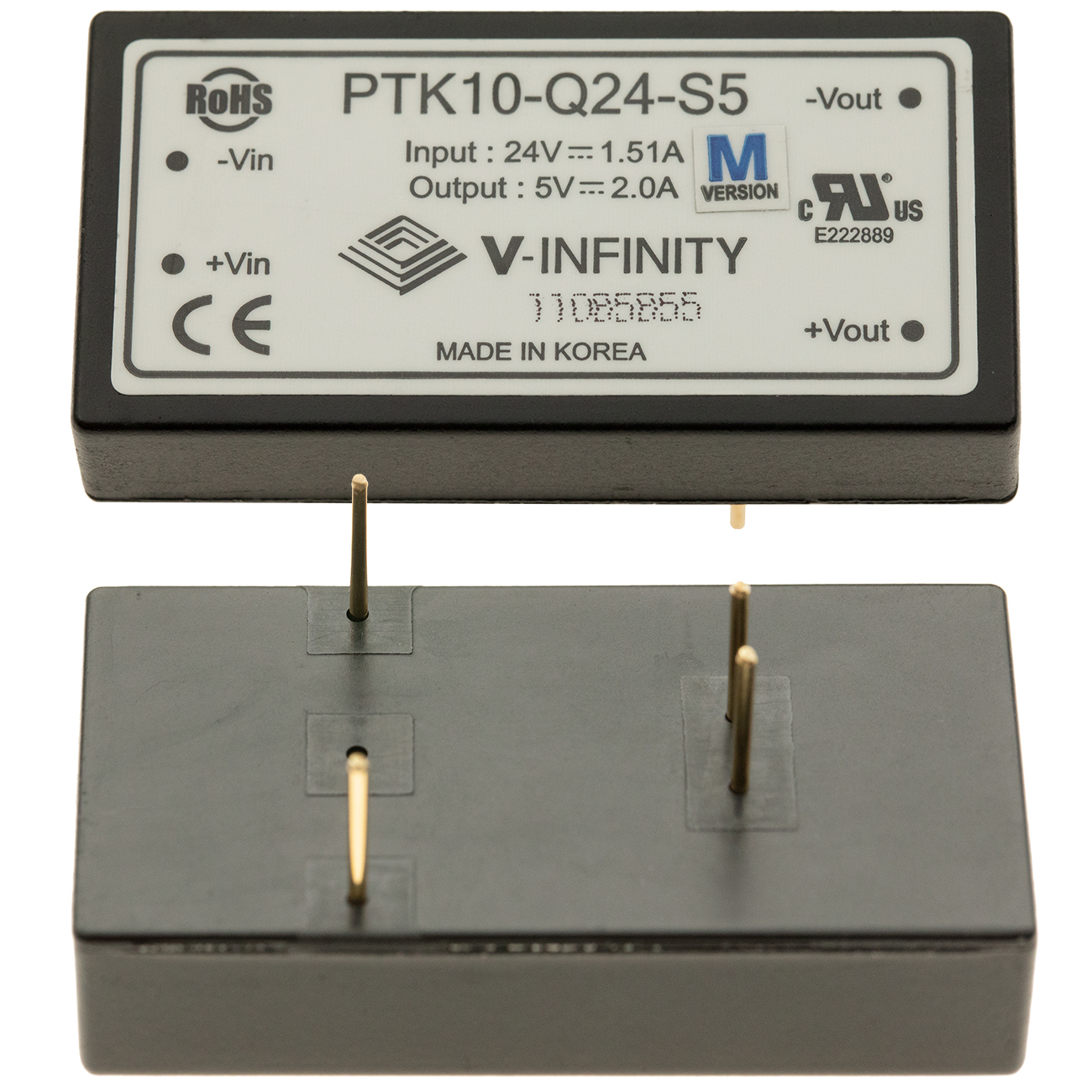 全新PTK10-Q24-S5，韩国原装进口电源模块，CUI宽快电压输入电源模块，全新V-INFINITY出品电源模组， DC-DC Converter转换器， DC/DC power supply，高效率隔离电源模块，直流转直流电源转换器模块，恒定开关频率开关电源，六面EMI屏蔽电源，过压过流保护电源，高效率开关稳压器，无需散热器的DC-DC开关电源，CUI INC power supply,Bel DC-DC通信电源模块