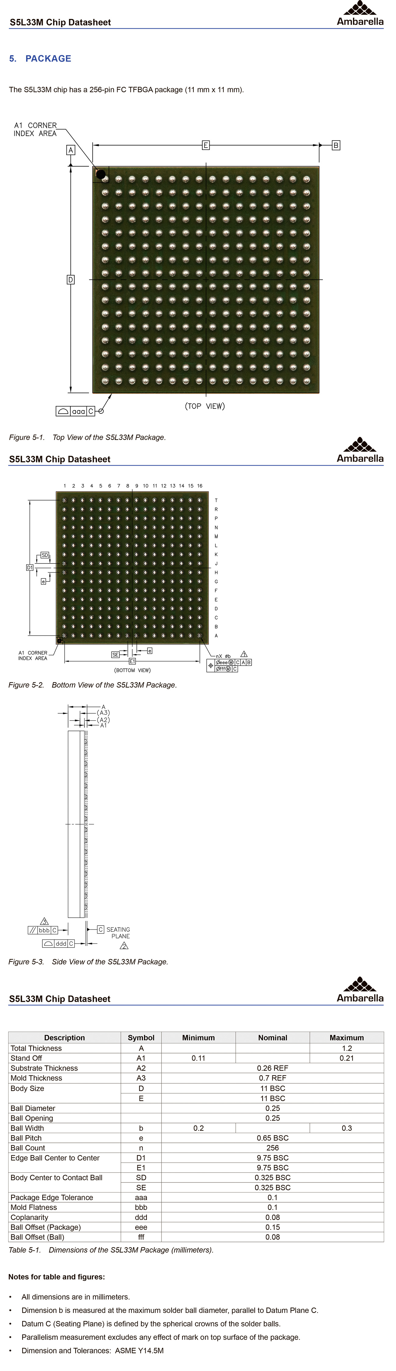 S5L33M，安霸Ambarella， ARM四核cpu，宽动态图像信号处理器，H.264,H.265编码器，ISP SoC，图像信号处理器片上系统，4K30FPS网络摄像机主控芯片，Action Camera DSP，4K视频主控，H.264 H.265压缩芯片，S5L33M封装外形图