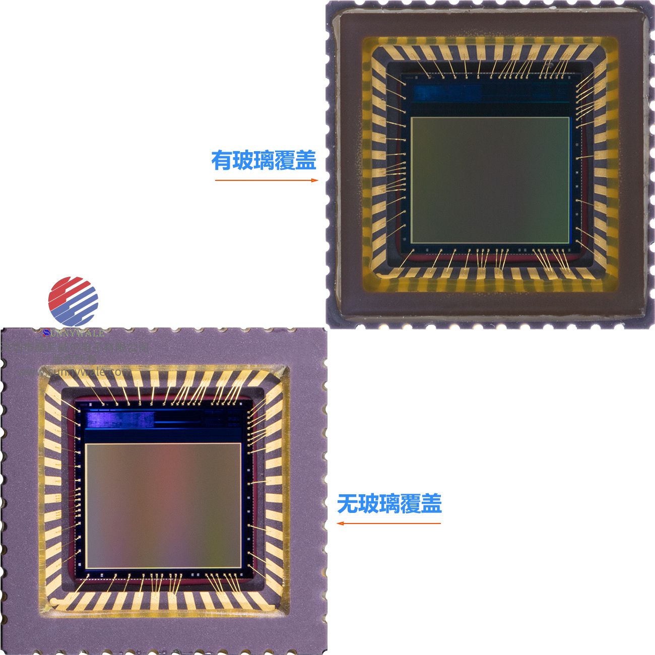 有无玻璃覆盖的黑白单色图像传感器MT9M001C12STM对比